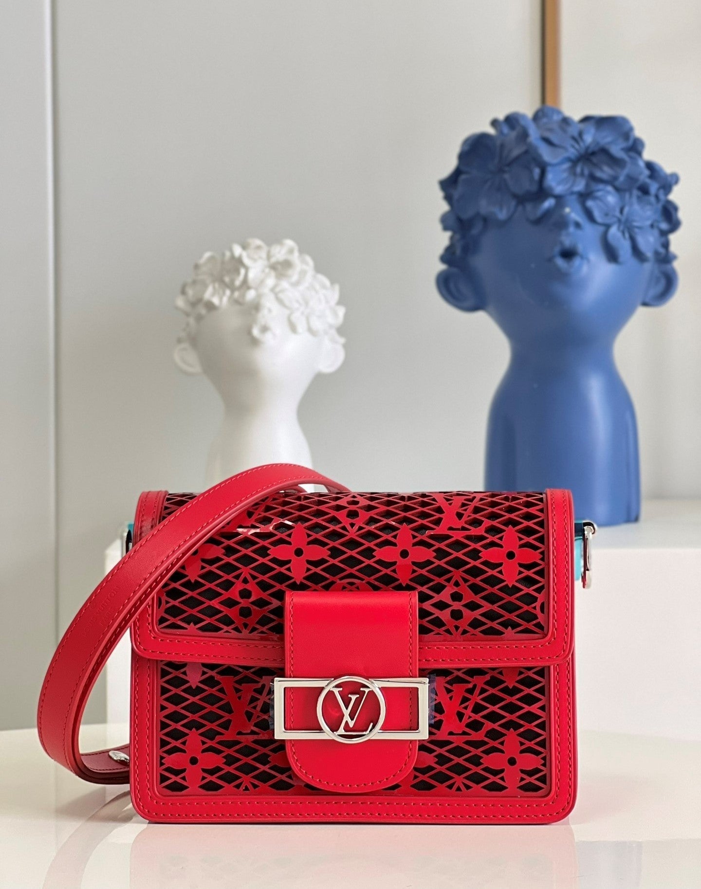 Top Quality Limited Dauphine MM Bags By Nicolas Ghesquière With Monogram Lace Red For Women 25cm Top Quality