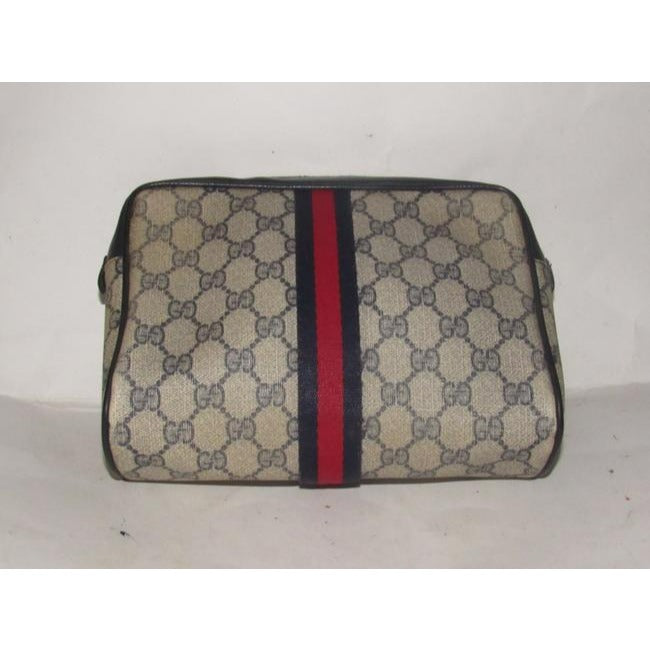 Gucci   Navy Blue Large G Logo Print Coated Canvas And Navy Leather