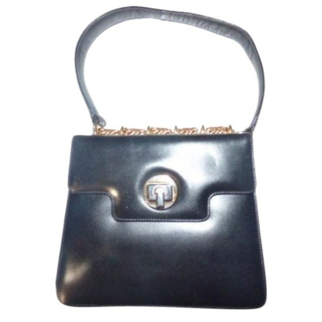 Gucci   Black With Bold Gold Hardware Leather Shoulder Bag
