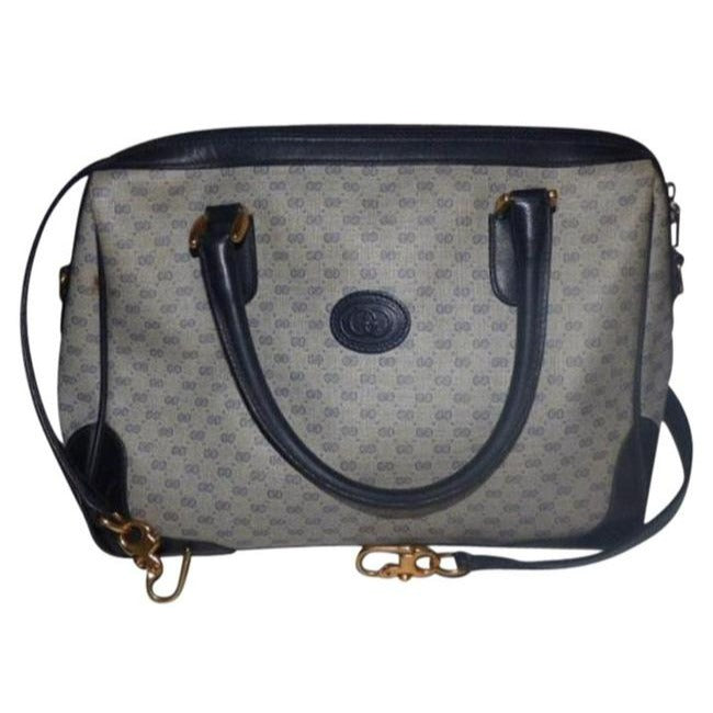 Gucci   Doctor S Navy Blue Small G Logo Leather Coated Canvas Satchel