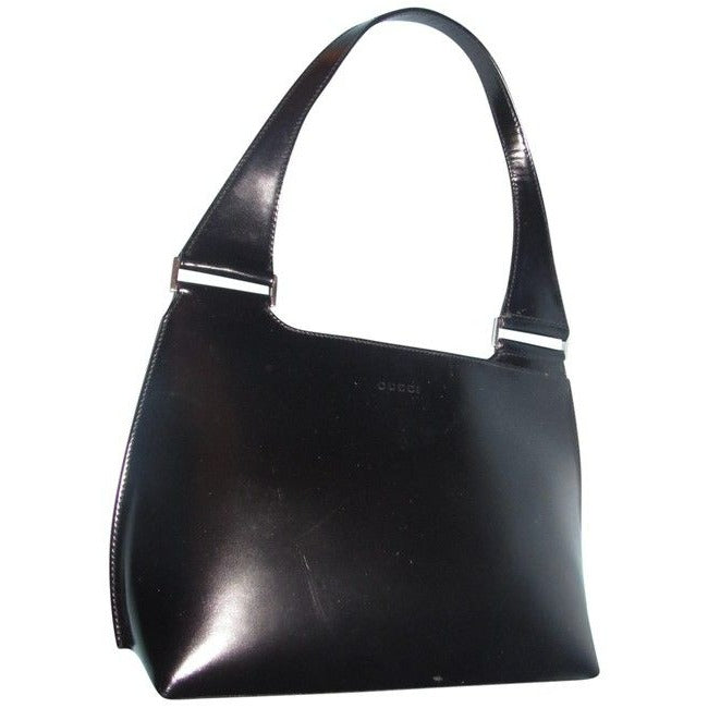 Gucci   Glossy Black Leather Shoulder Bag