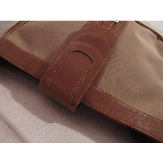 Gucci   Tan Canvas Medium Brown Leather With Elaborate Center Clasp Leather