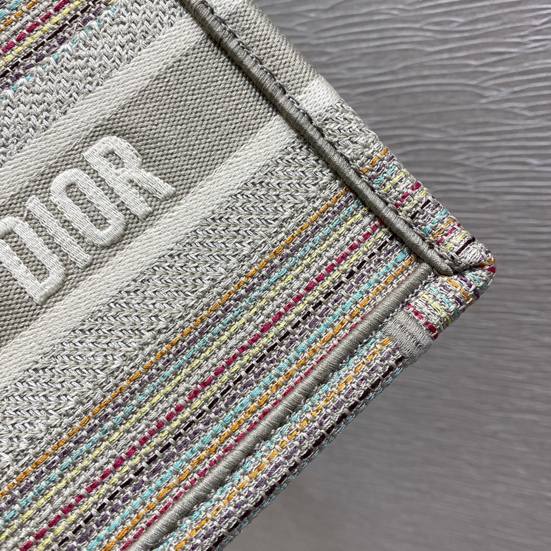 Top Quality Small Book Tote Bag Canvas Stripes Embroidery For Women 23cm/9in CD