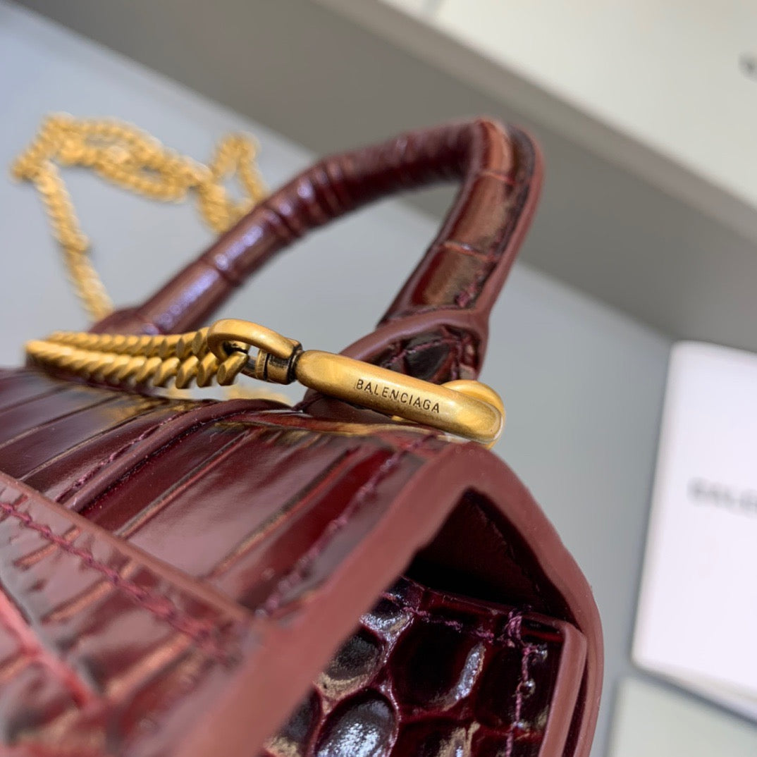 Top Quality Hourglass Mini Handbag With Chain In Dark Red, For Women,  Bags 4.7in/12cm