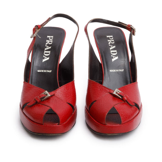 Prada Red Patent Leather Platform Sandals, Size 38