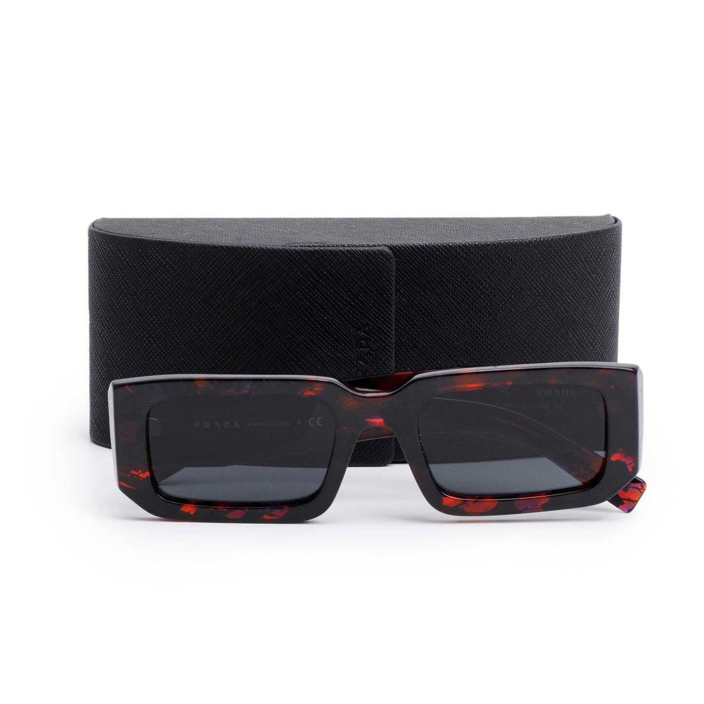 Prada SPR 06Y Brown Tortoise Acetate Symbole Rectangular Sunglasses