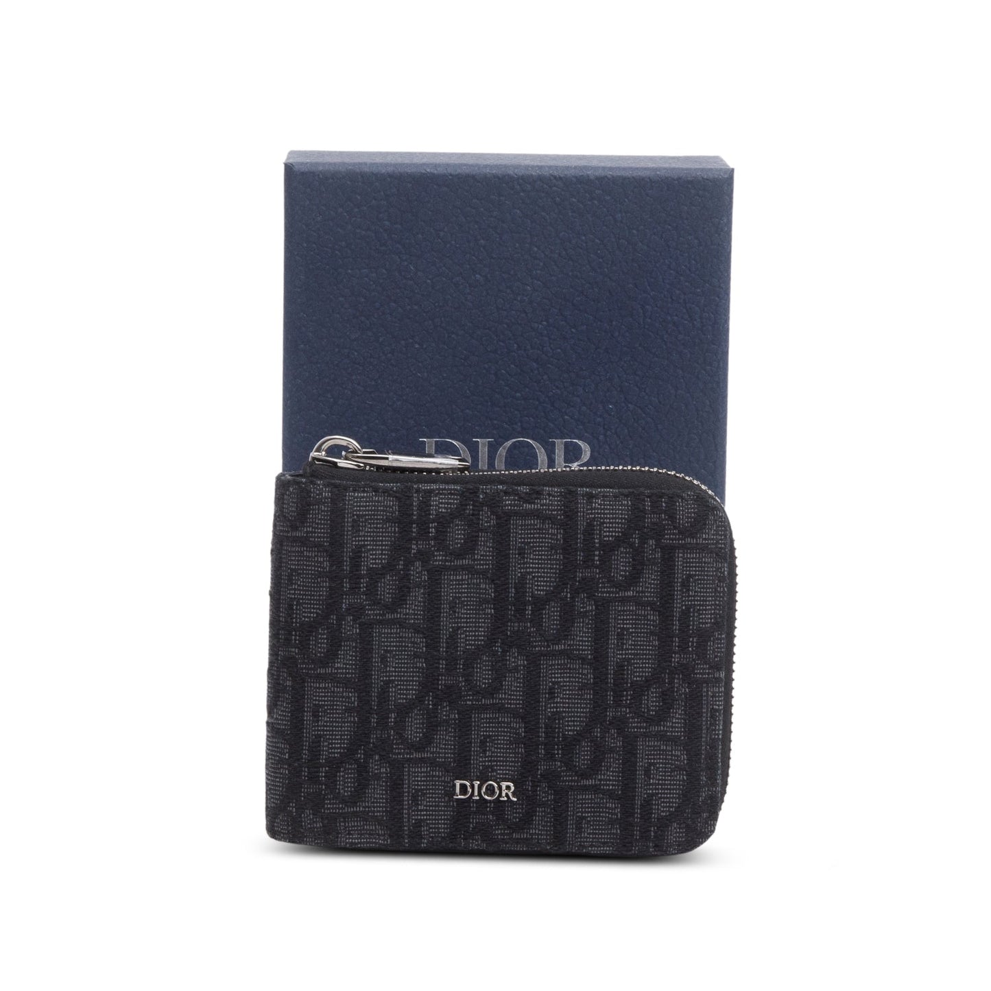 Christian Dior 2022 Black Oblique Zipped Coin Purse Wallet