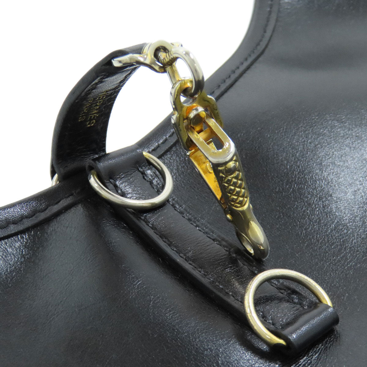 HERMES Shoulder Bag Calfskin black Trim 31 Gold Metal Women  d