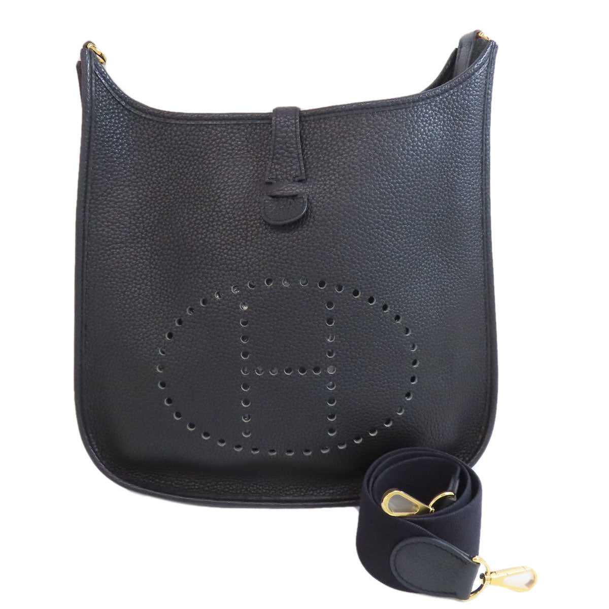 HERMES Shoulder Bag Togo black Evelyn 1 GM Gold Metal Women  d