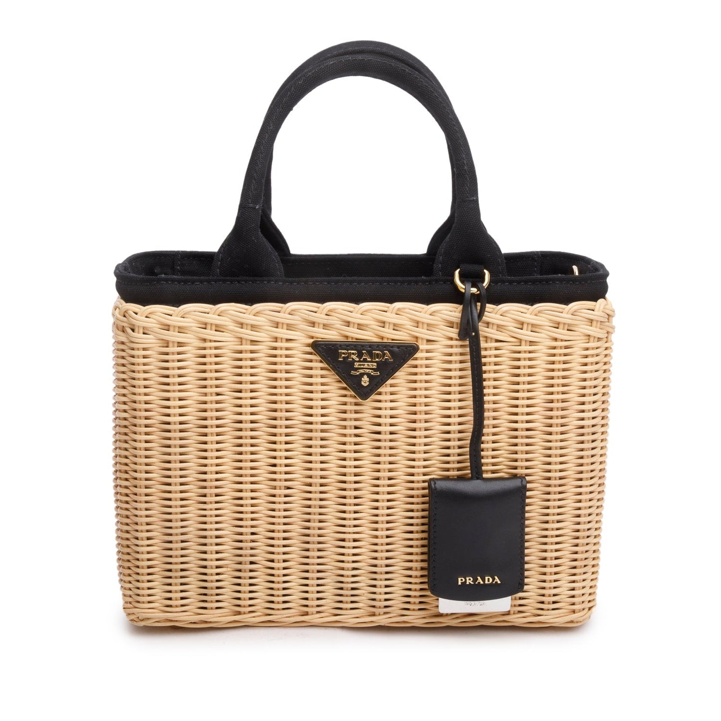 Prada 2023 Wicker/Canvas Medium Tote Naturale