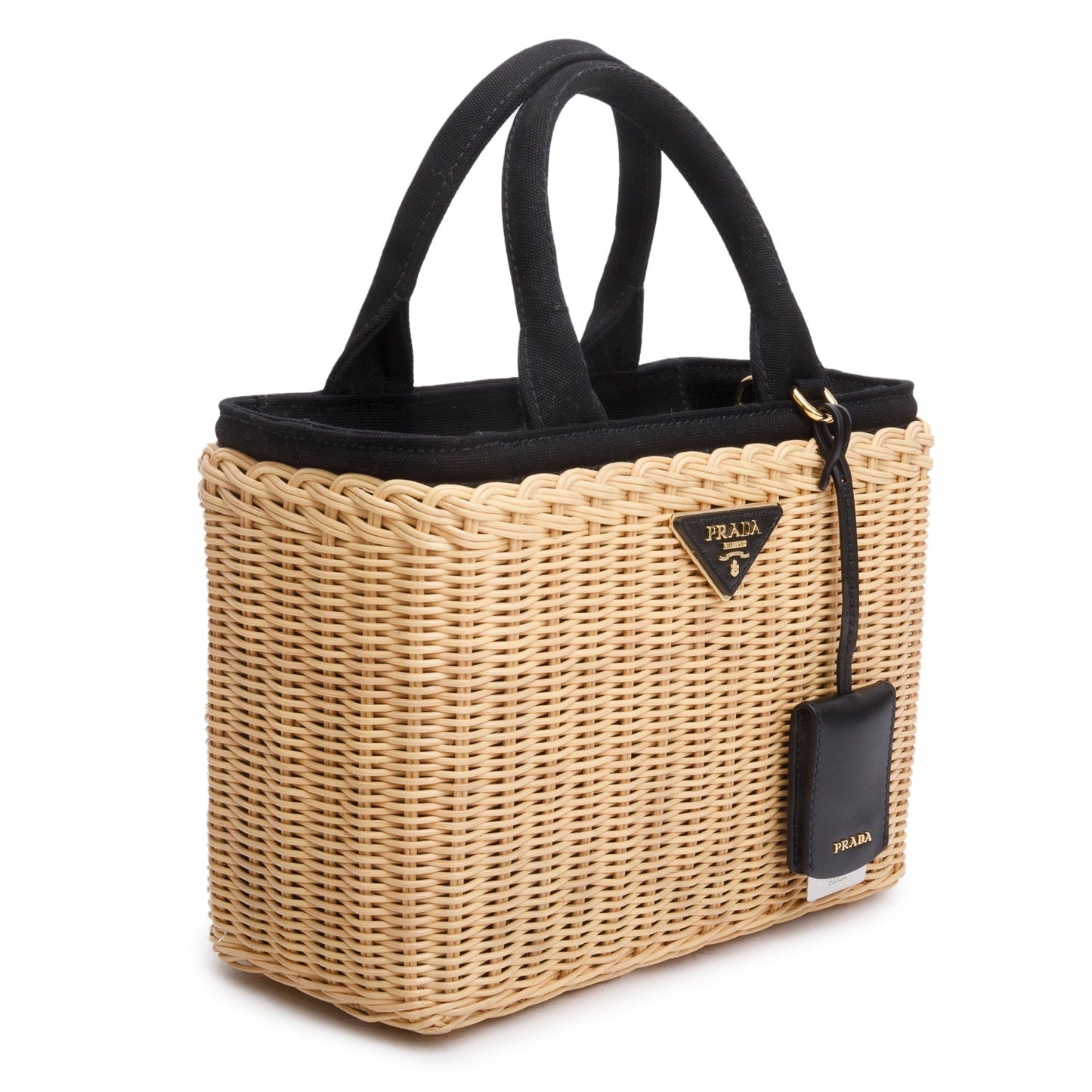 Prada 2023 Wicker/Canvas Medium Tote Naturale