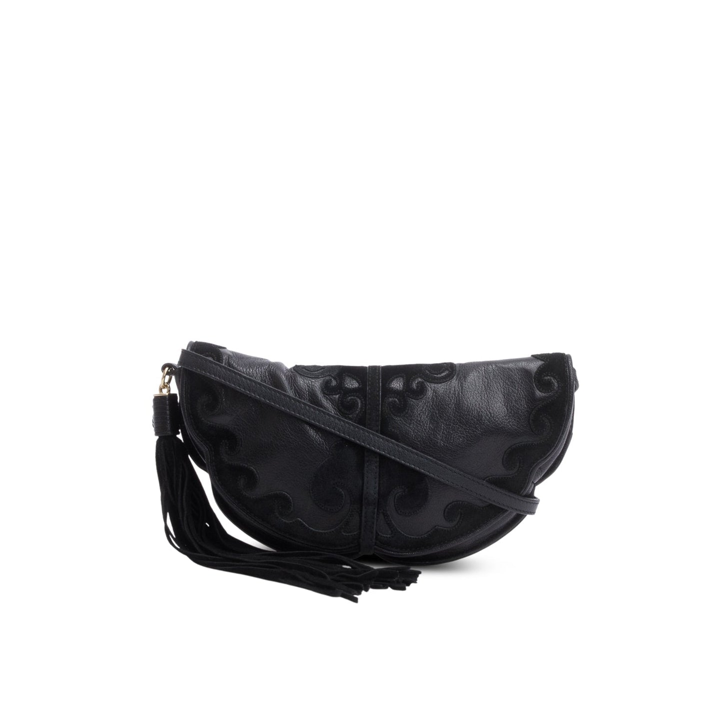 Saint Laurent   Black Leather Suede Rive Gauche Shoulder Bag