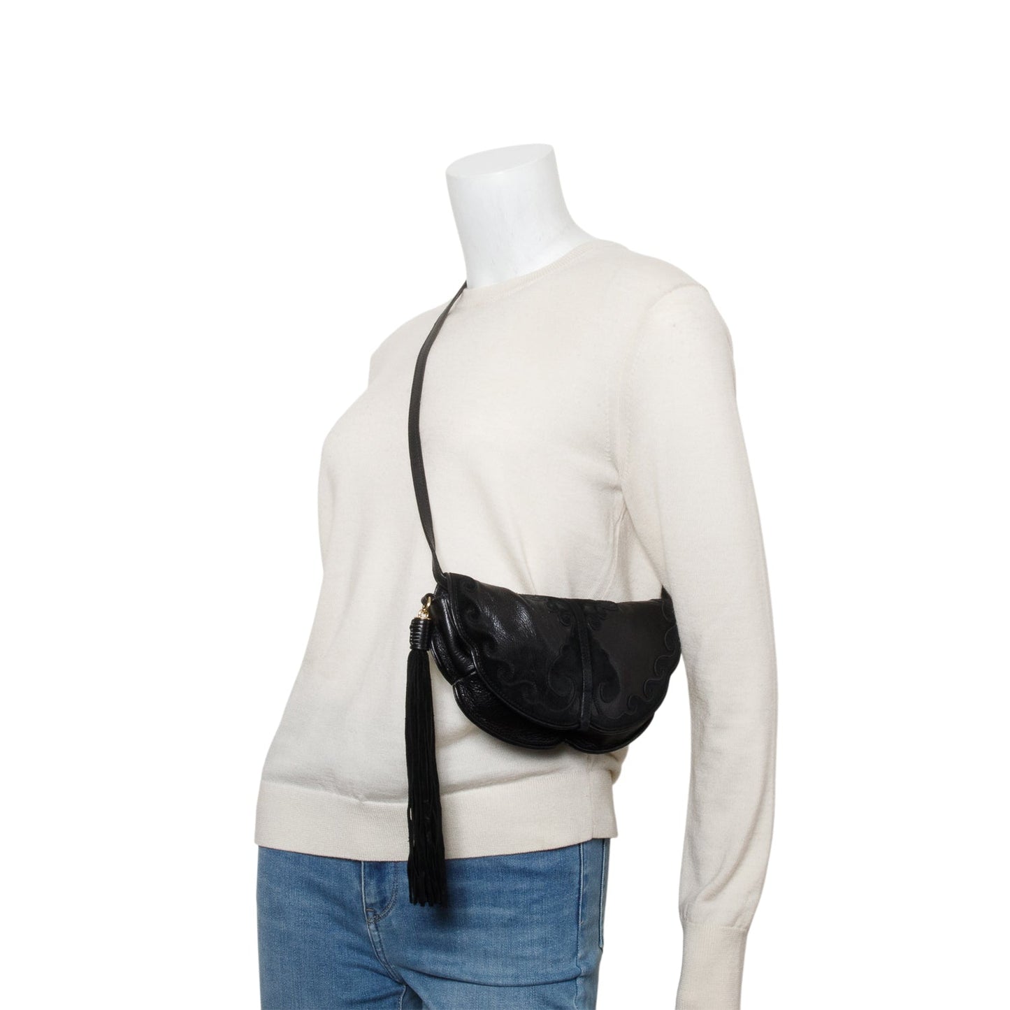 Saint Laurent   Black Leather Suede Rive Gauche Shoulder Bag