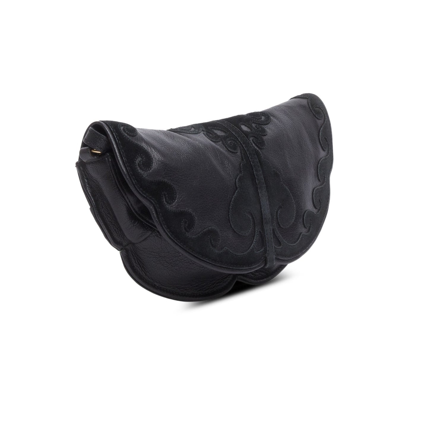 Saint Laurent   Black Leather Suede Rive Gauche Shoulder Bag