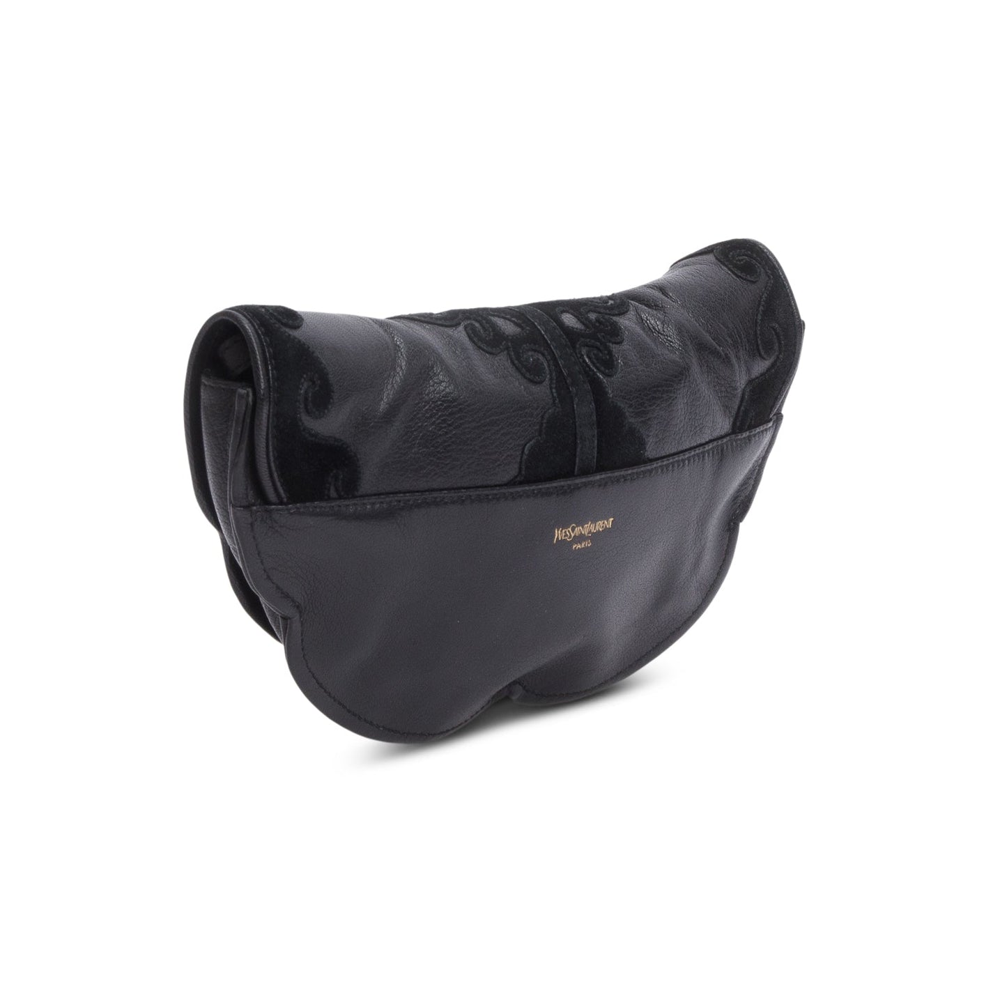 Saint Laurent   Black Leather Suede Rive Gauche Shoulder Bag