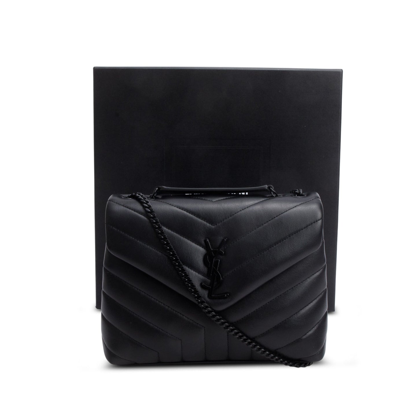 Saint Laurent 2022 Black Y Chevron Leather Small LouLou Shoulder Bag