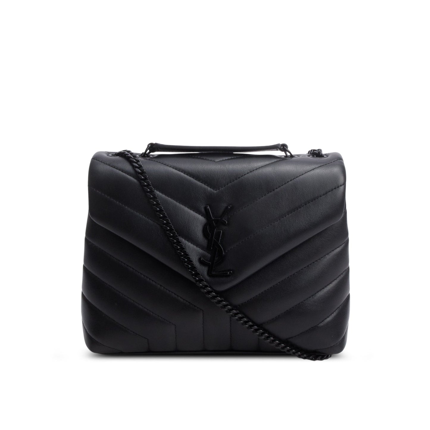 Saint Laurent 2022 Black Y Chevron Leather Small LouLou Shoulder Bag