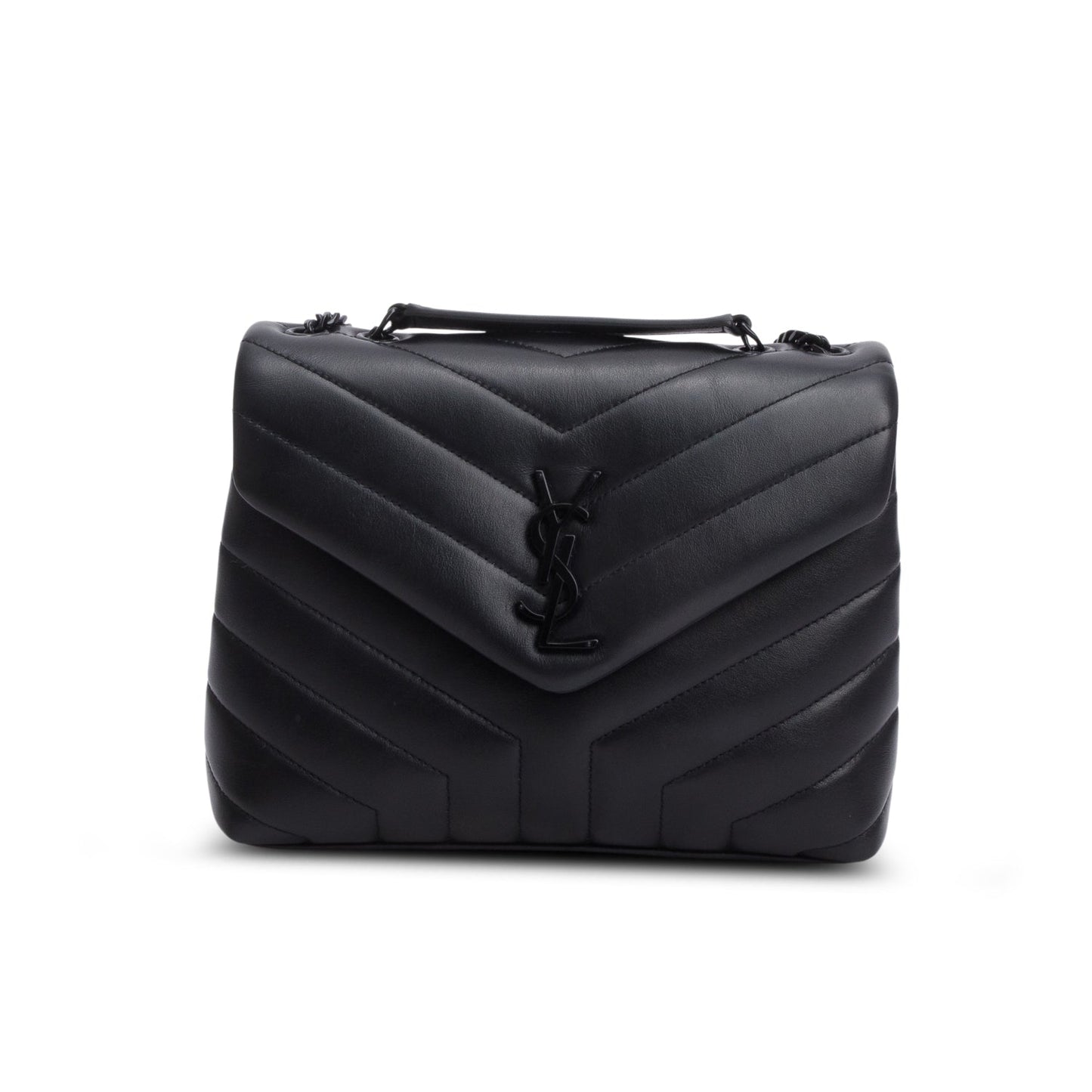 Saint Laurent 2022 Black Y Chevron Leather Small LouLou Shoulder Bag