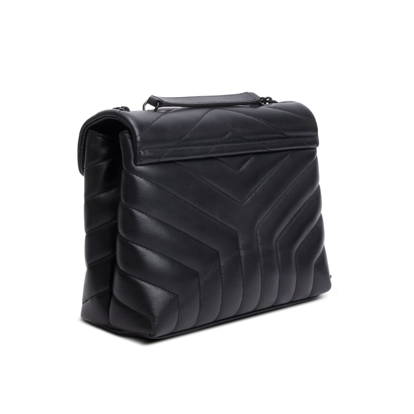 Saint Laurent 2022 Black Y Chevron Leather Small LouLou Shoulder Bag