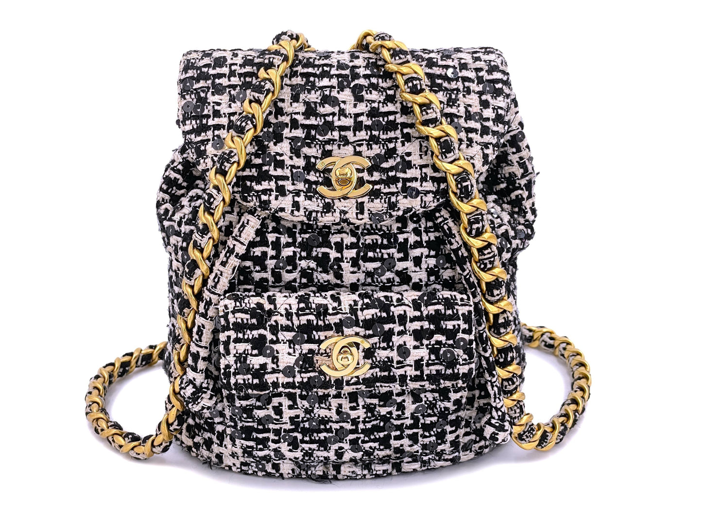 Chanel 1994   Black White Tweed Duma Backpack Bag 24k GHW