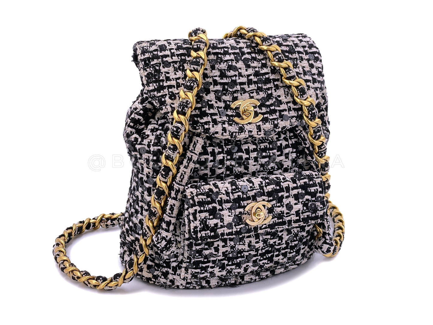 Chanel 1994   Black White Tweed Duma Backpack Bag 24k GHW