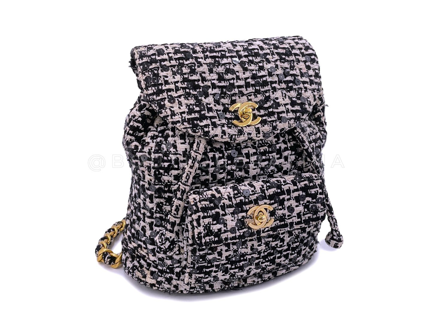 Chanel 1994   Black White Tweed Duma Backpack Bag 24k GHW