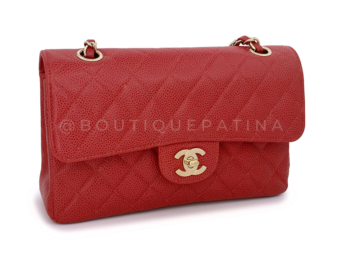 Chanel 2002   Red Caviar Small Classic Double Flap Bag 24k GHW