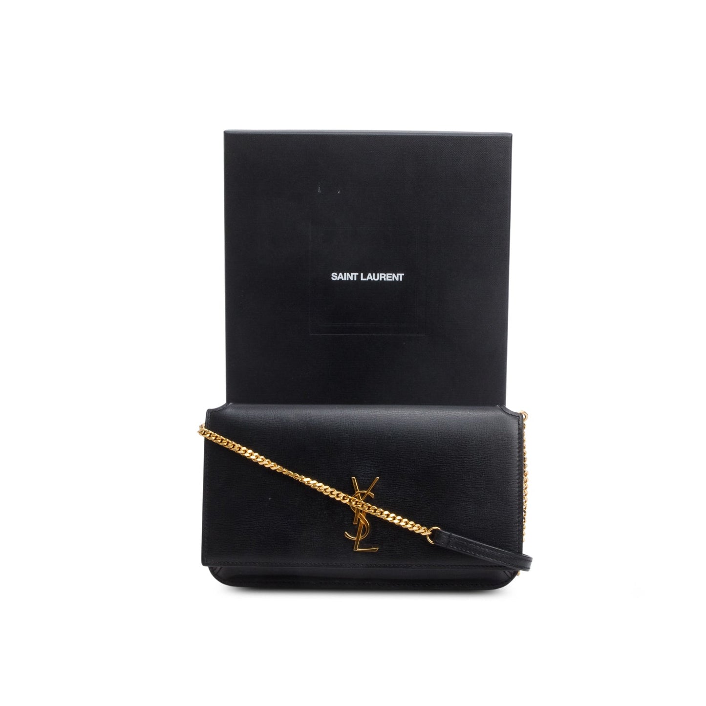 Saint Laurent 2022 Black Calfskin Leather Cassandre Phone Holder
