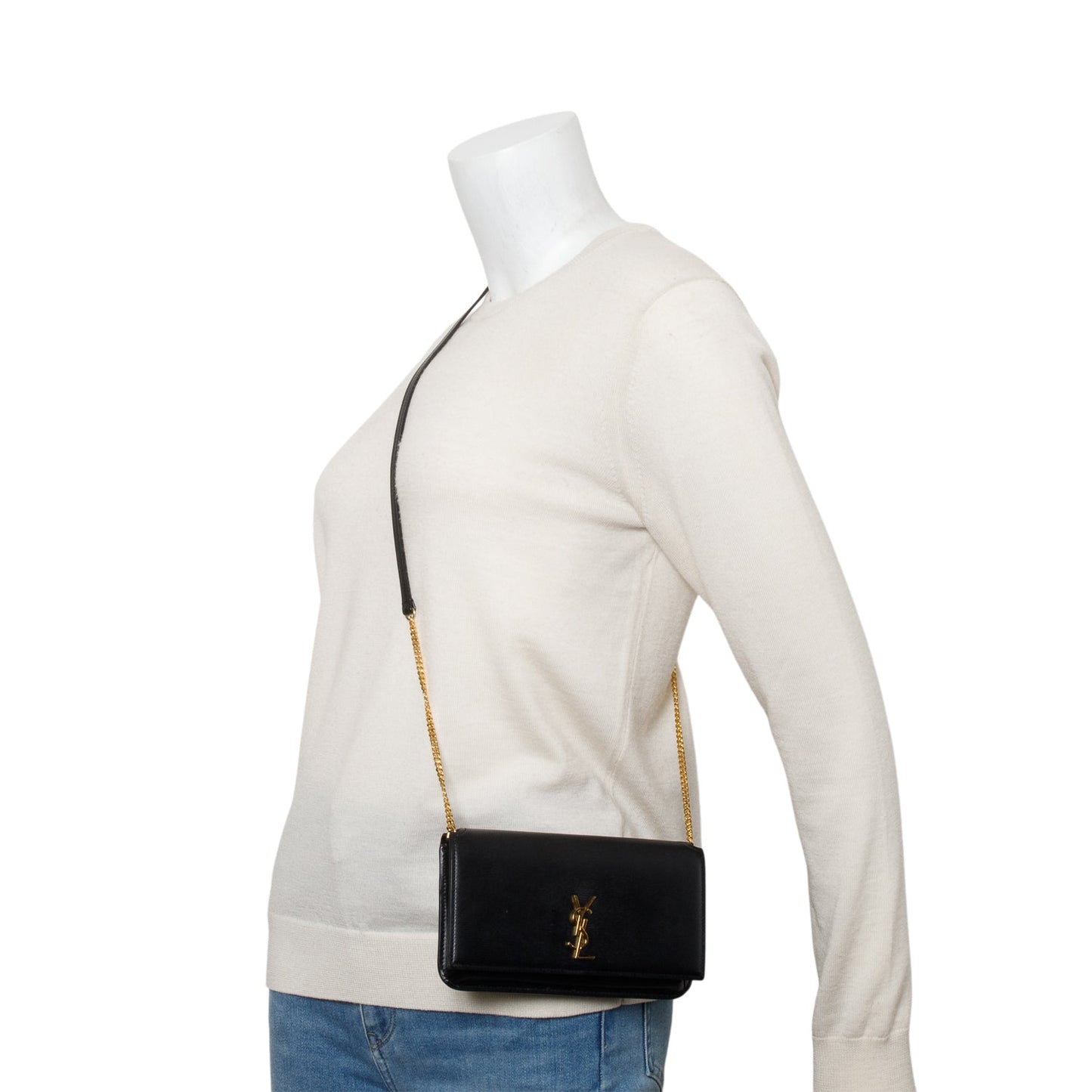 Saint Laurent 2022 Black Calfskin Leather Cassandre Phone Holder