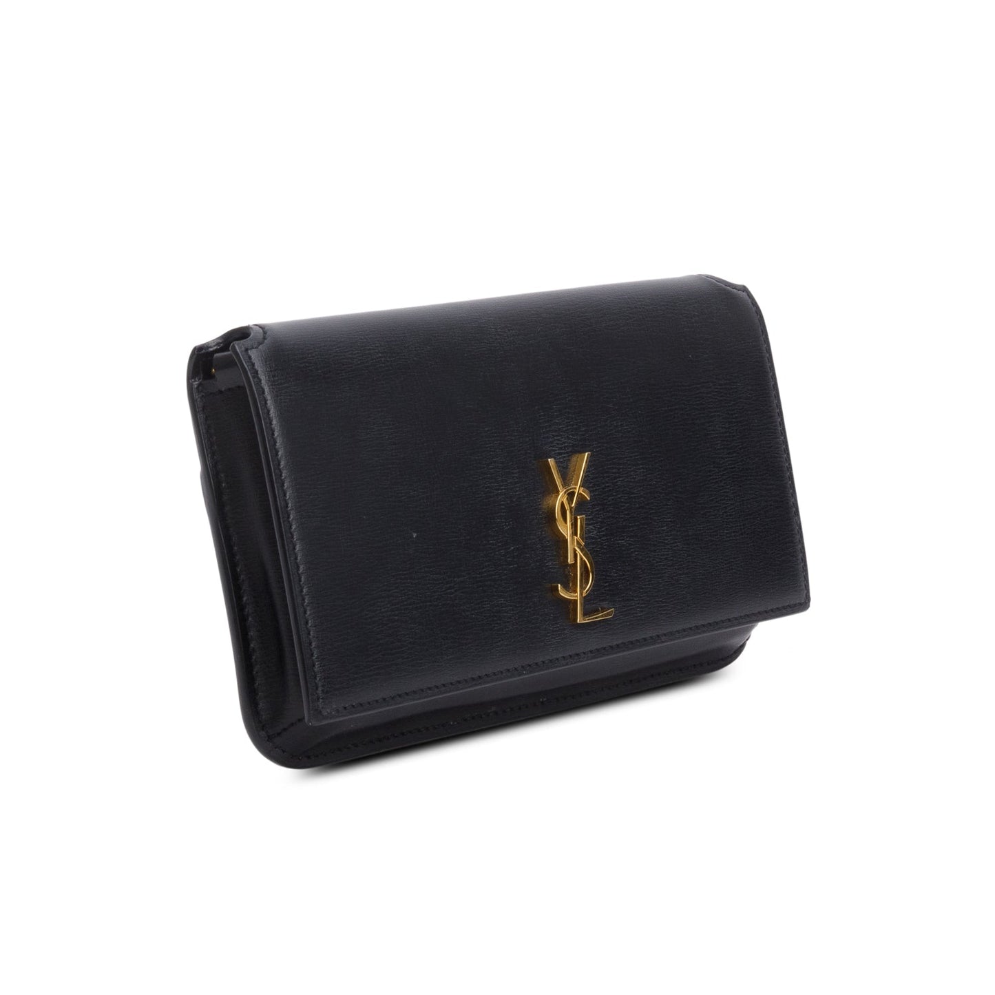 Saint Laurent 2022 Black Calfskin Leather Cassandre Phone Holder