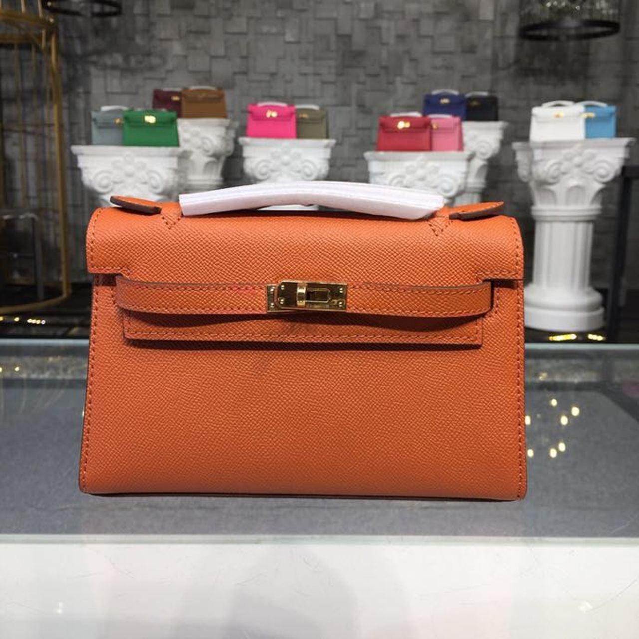 Top Quality Mini Kelly KP Pochette Orange For Women Gold Toned Hardware 8.7in/22cmÂ 