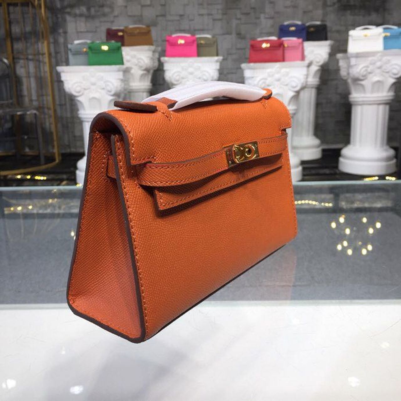 Top Quality Mini Kelly KP Pochette Orange For Women Gold Toned Hardware 8.7in/22cmÂ 