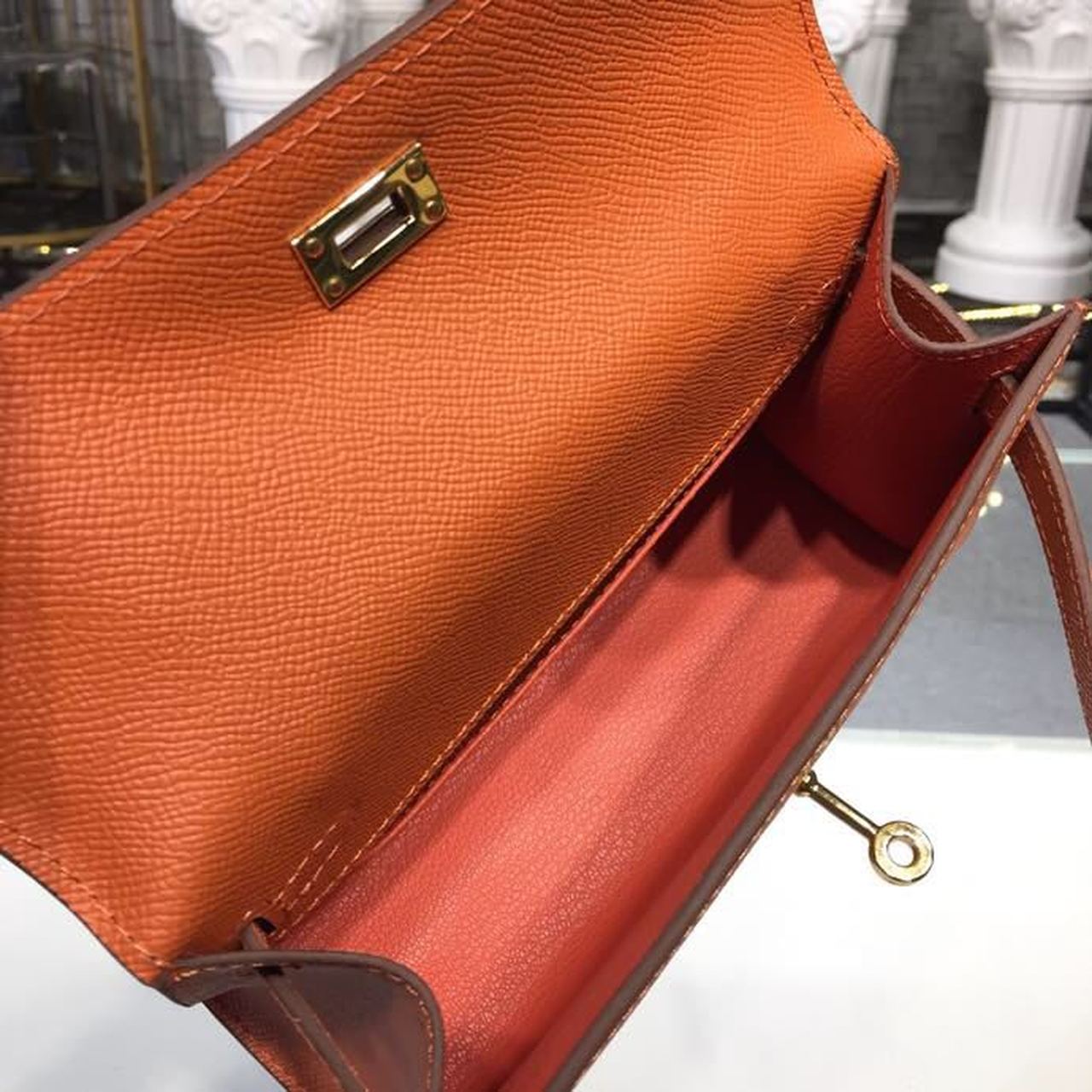 Top Quality Mini Kelly KP Pochette Orange For Women Gold Toned Hardware 8.7in/22cmÂ 