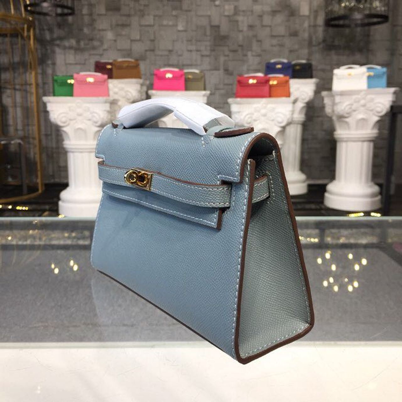 Top Quality Mini Kelly KP Pochette Blue Jean For Women Gold Toned Hardware 8.7in/22cm