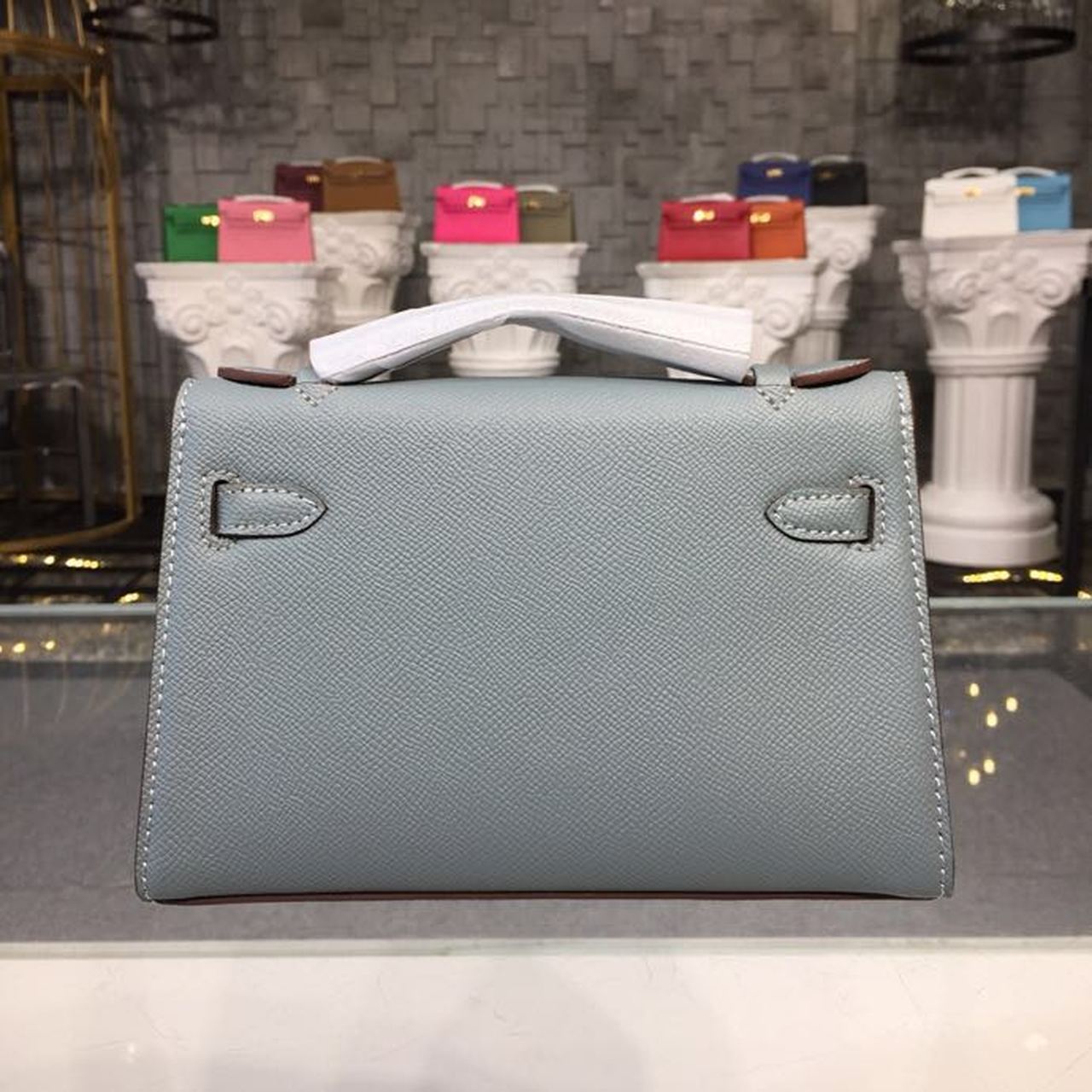 Top Quality Mini Kelly KP Pochette Blue Jean For Women Gold Toned Hardware 8.7in/22cm
