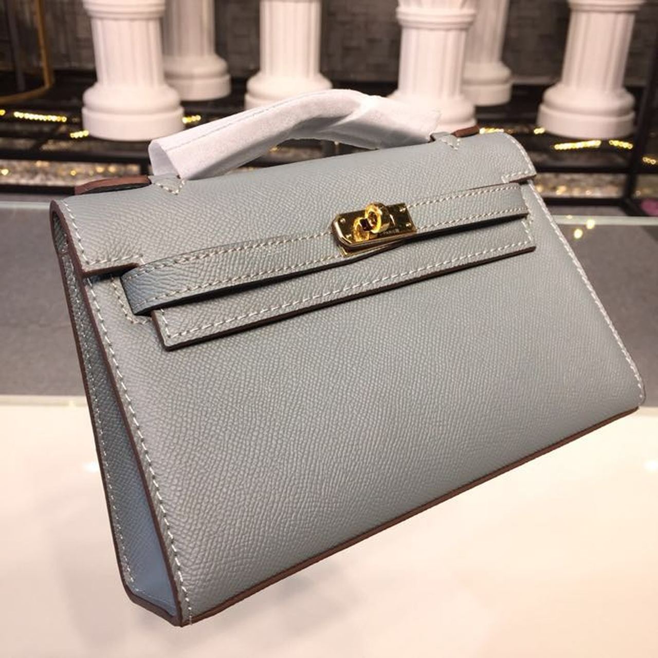 Top Quality Mini Kelly KP Pochette Blue Jean For Women Gold Toned Hardware 8.7in/22cm