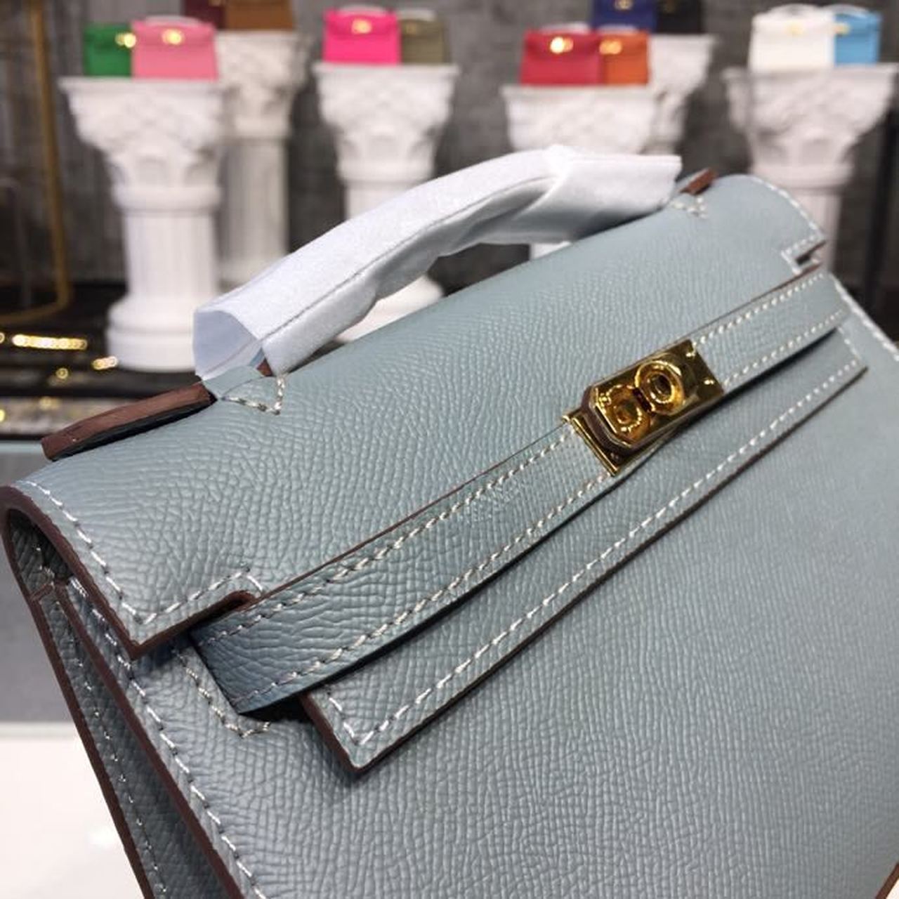 Top Quality Mini Kelly KP Pochette Blue Jean For Women Gold Toned Hardware 8.7in/22cm