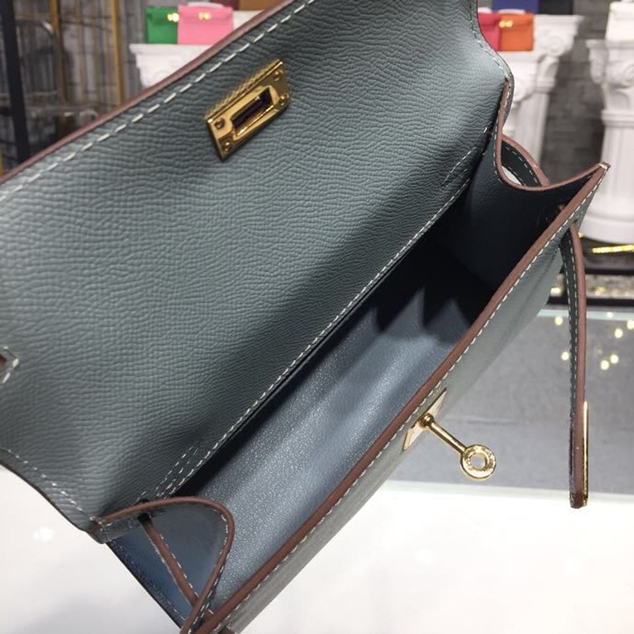 Top Quality Mini Kelly KP Pochette Blue Jean For Women Gold Toned Hardware 8.7in/22cm
