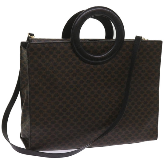 Luxury CELINE Macadam Canvas Hand Bag PVC 2way Black  66733