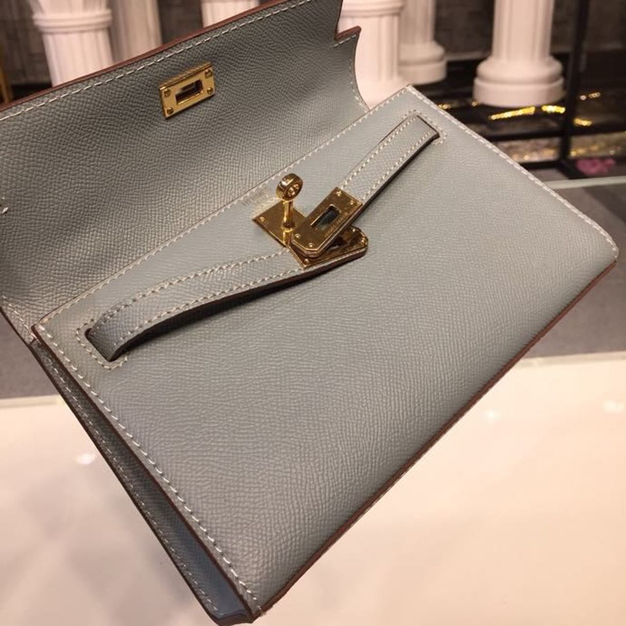 Top Quality Mini Kelly KP Pochette Blue Jean For Women Gold Toned Hardware 8.7in/22cm