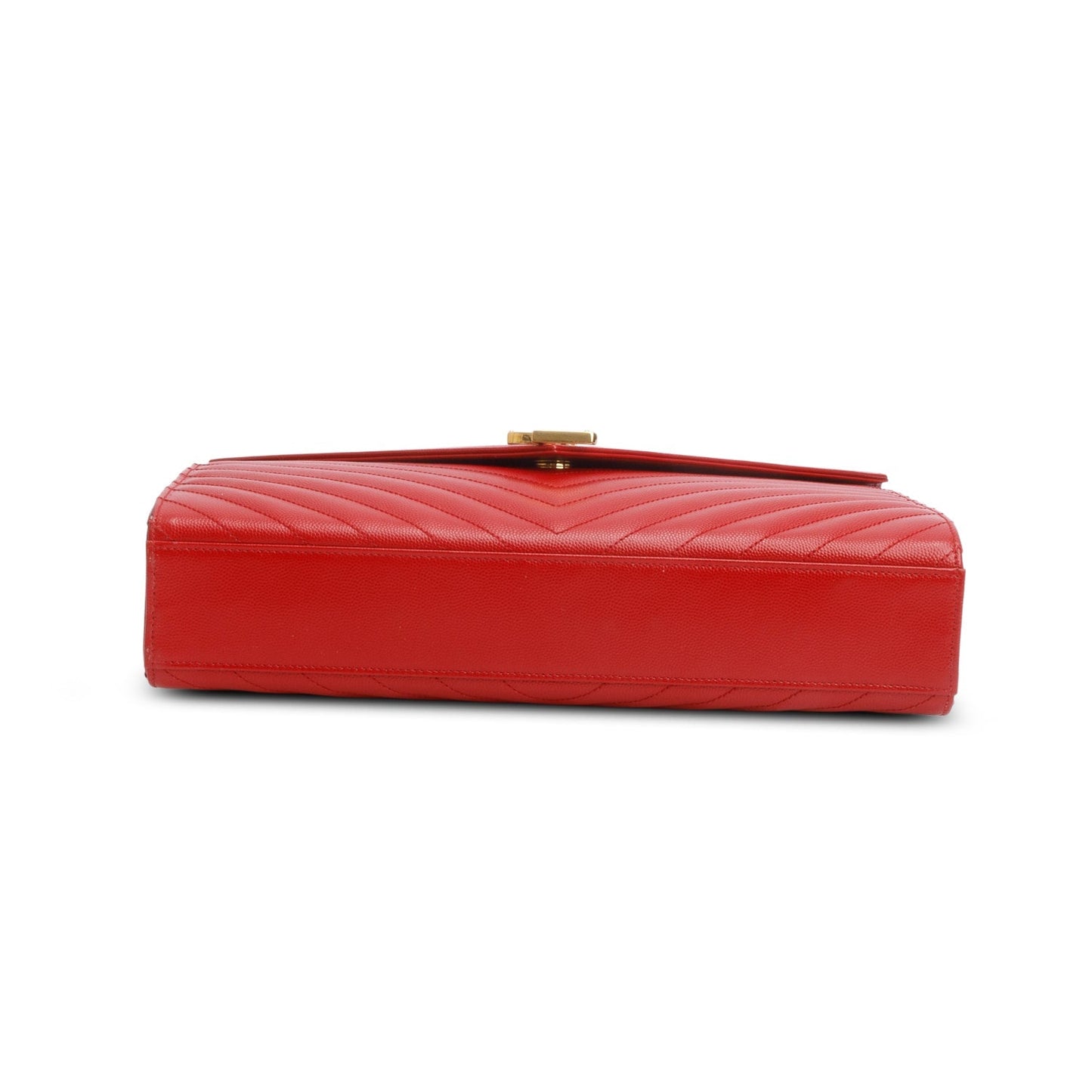 Saint Laurent Red Chevron Grain De Poudre Leather Large Envelope Chain Bag