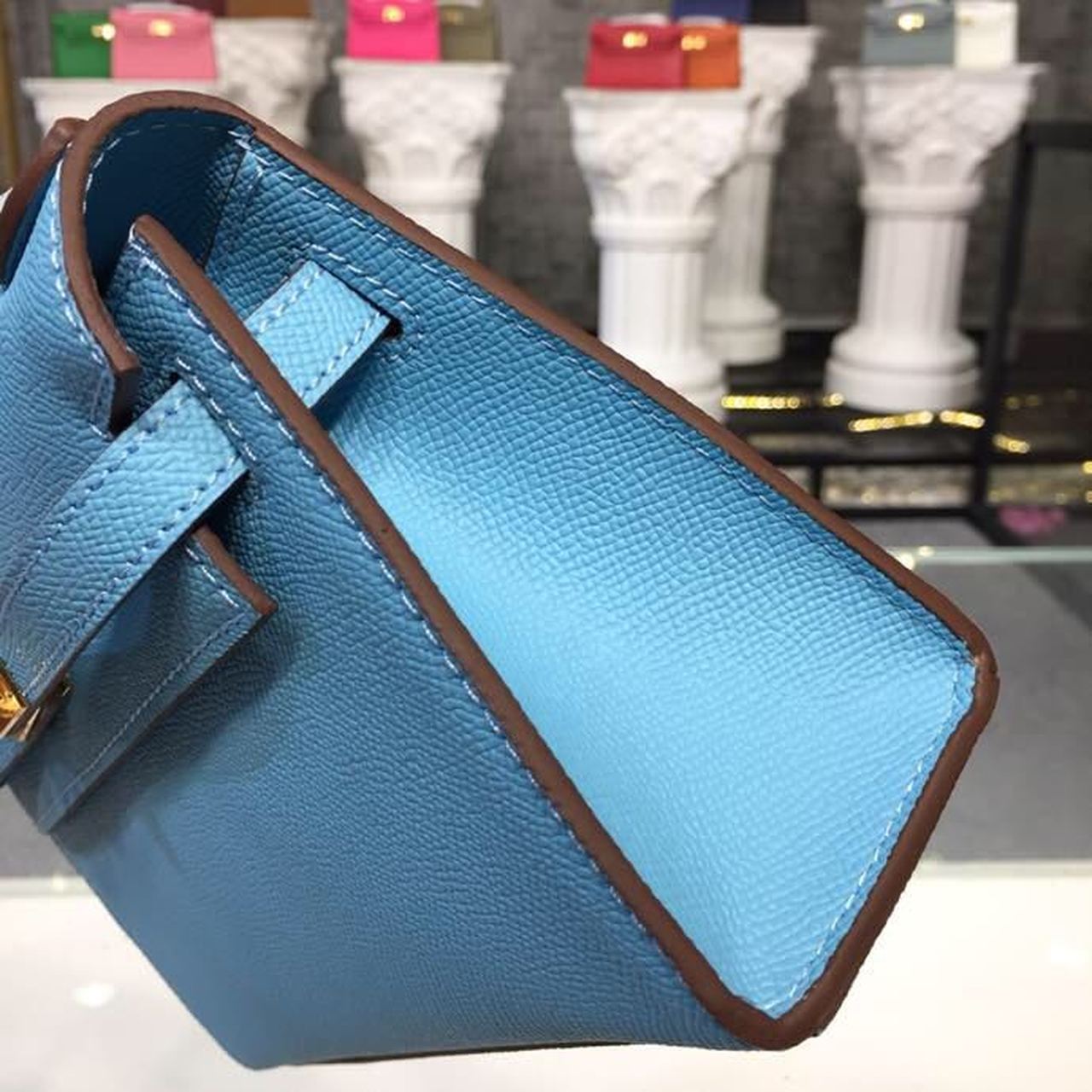 Top Quality Mini Kelly KP Pochette Blue For Women Gold Toned Hardware 8.7in/22cm