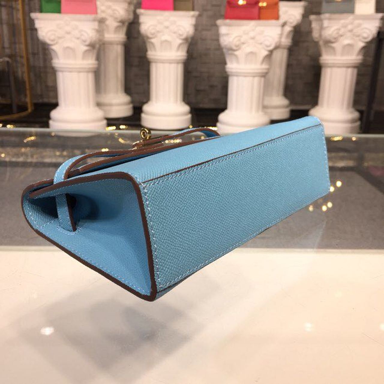 Top Quality Mini Kelly KP Pochette Blue For Women Gold Toned Hardware 8.7in/22cm