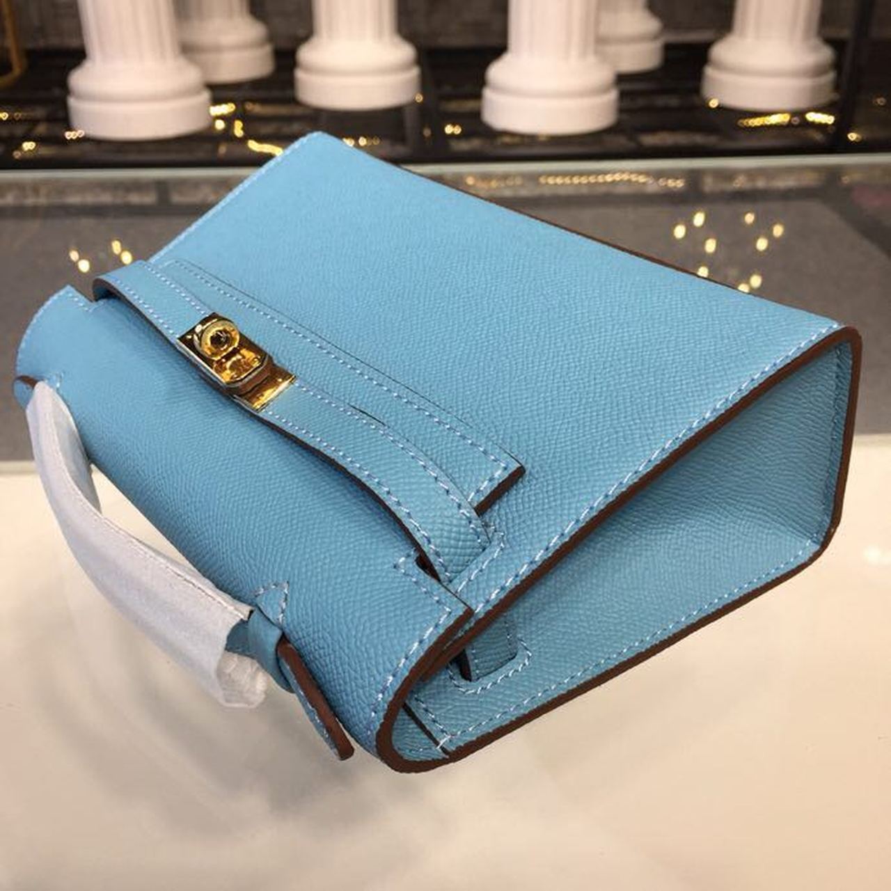 Top Quality Mini Kelly KP Pochette Blue For Women Gold Toned Hardware 8.7in/22cm