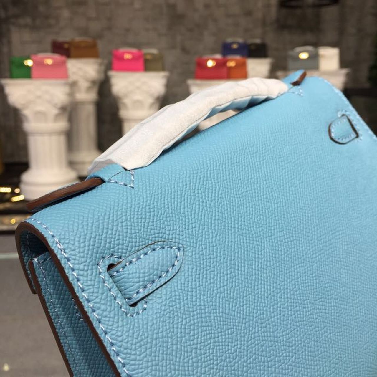 Top Quality Mini Kelly KP Pochette Blue For Women Gold Toned Hardware 8.7in/22cm