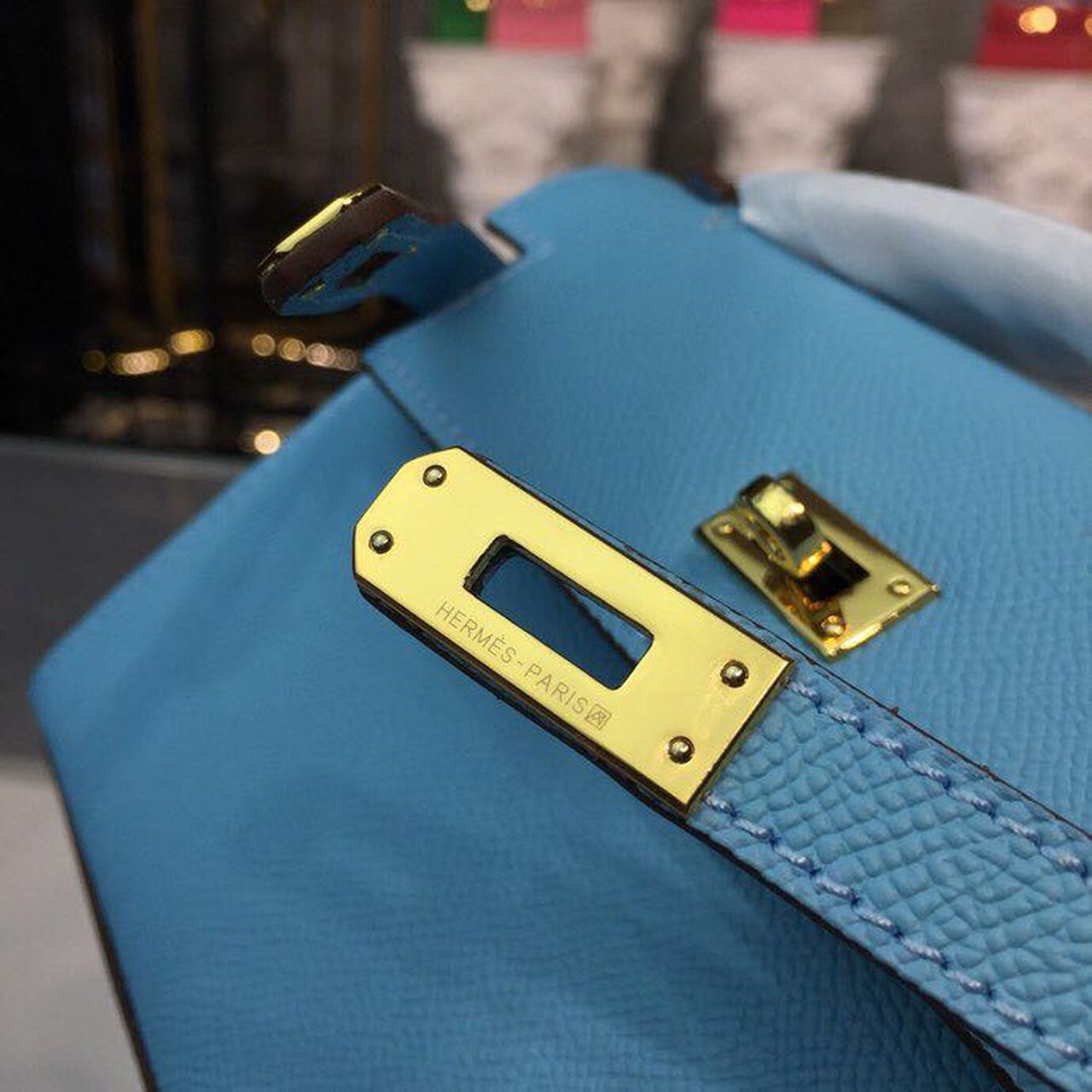 Top Quality Mini Kelly KP Pochette Blue For Women Gold Toned Hardware 8.7in/22cm
