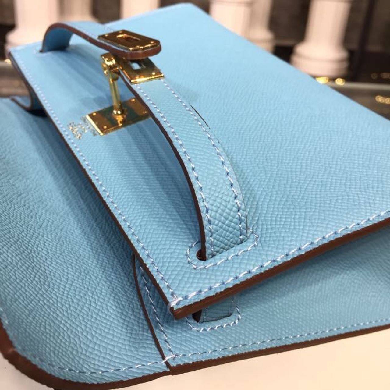 Top Quality Mini Kelly KP Pochette Blue For Women Gold Toned Hardware 8.7in/22cm