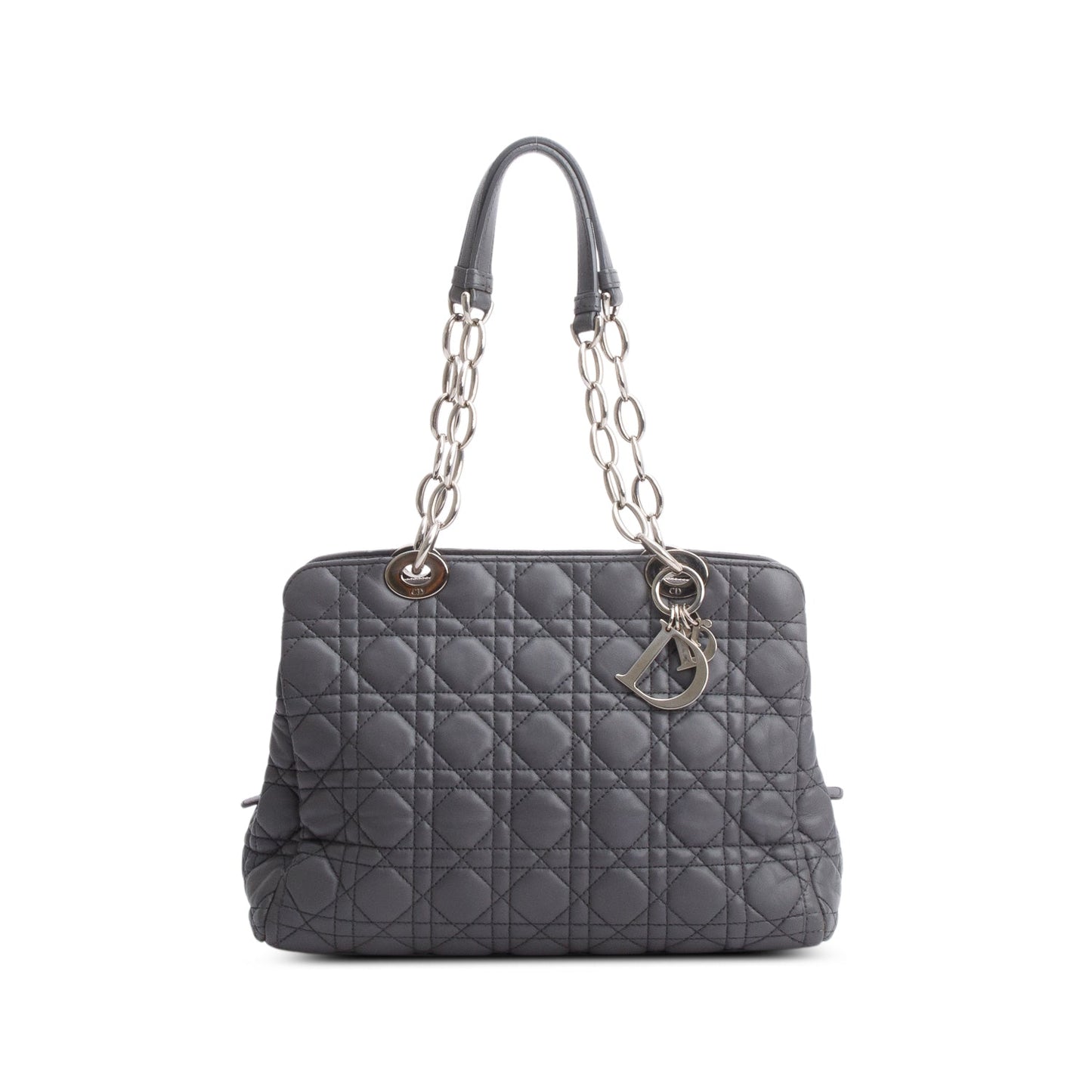 Christian Dior Grey Lambskin Cannage Small Dior Soft Zipped Shopping Tote