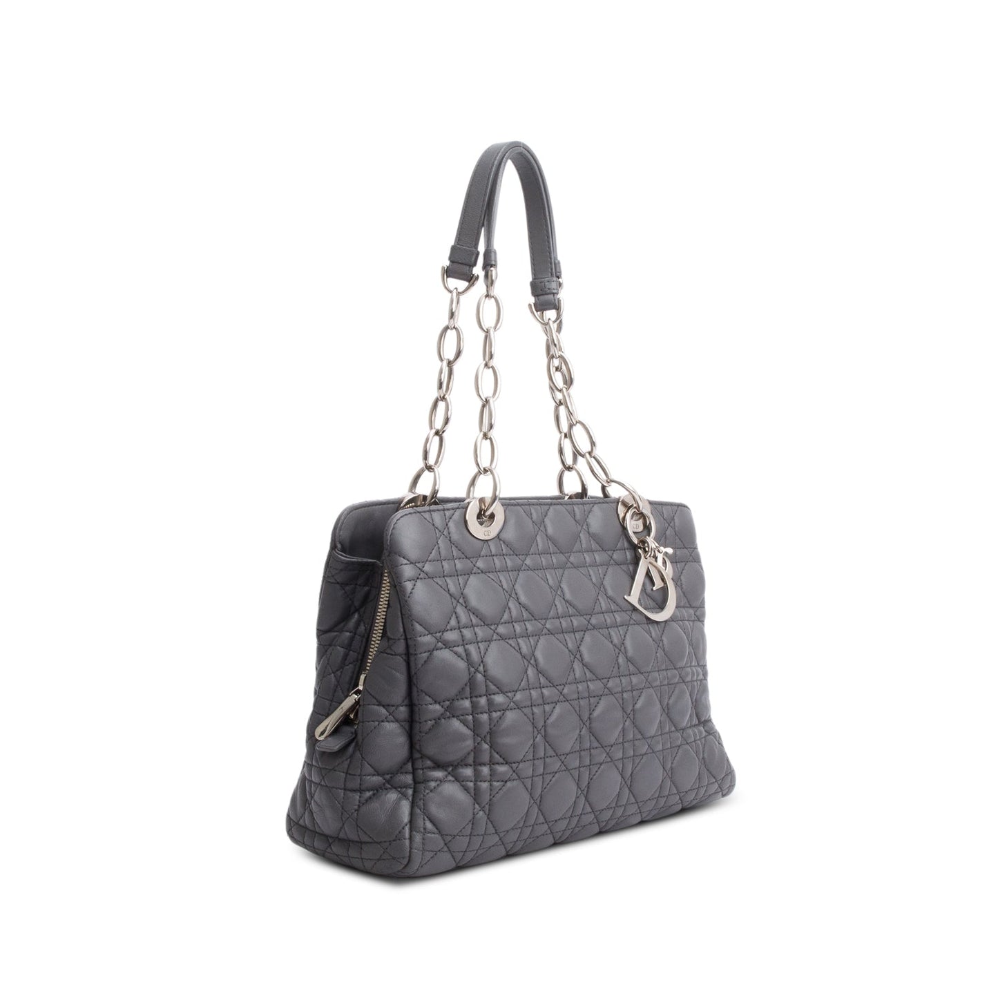 Christian Dior Grey Lambskin Cannage Small Dior Soft Zipped Shopping Tote