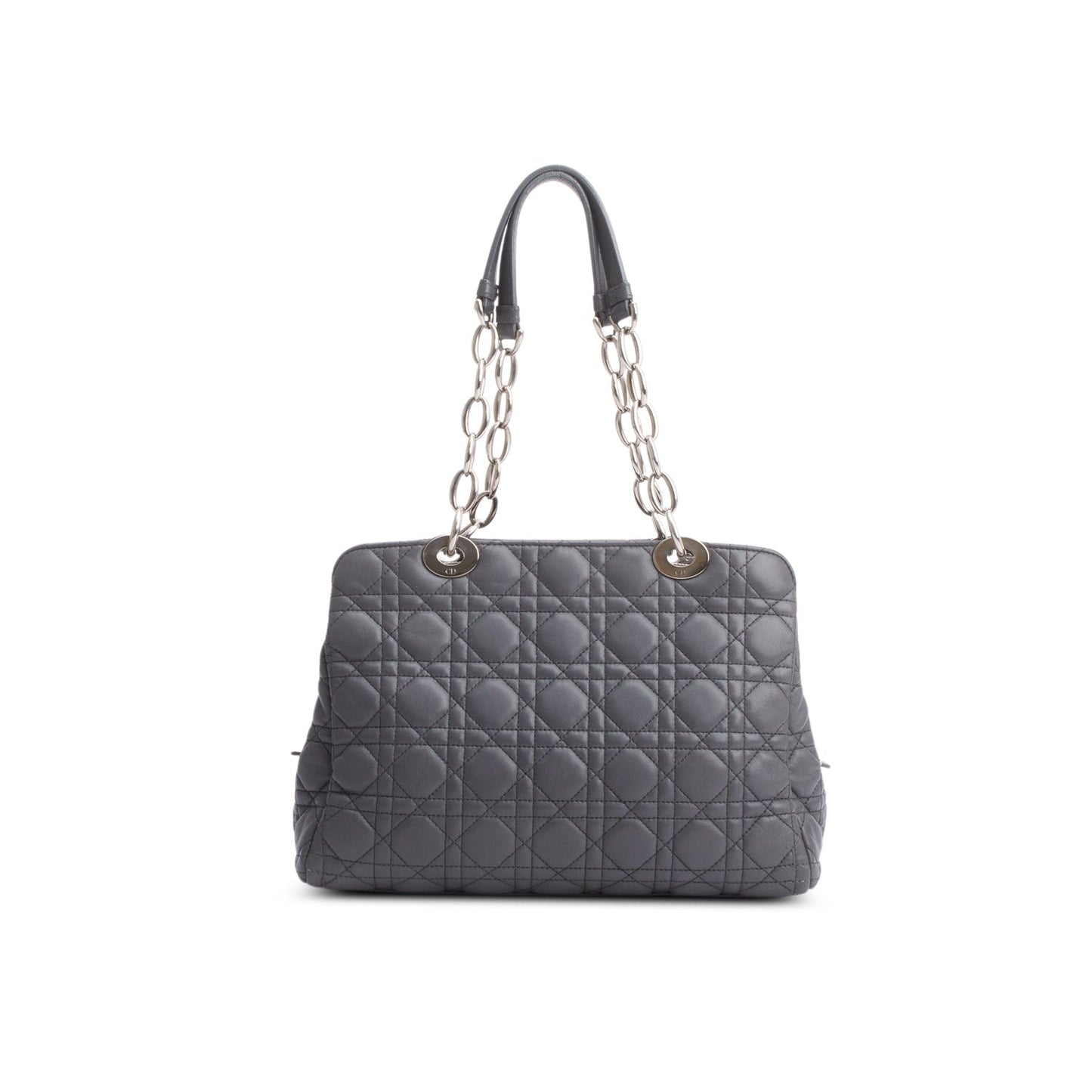 Christian Dior Grey Lambskin Cannage Small Dior Soft Zipped Shopping Tote
